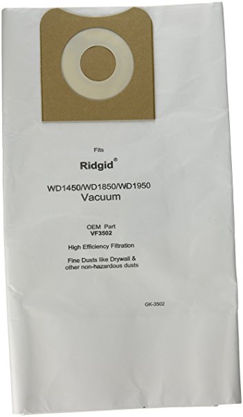 Ridgid VF3502 High Efficiency, Dry Pickup Dust Bags for 12 - 16 Gallon Ridgid Wet / Dry Vacuums (2 Pack)