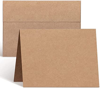 Blank Cards and Envelopes 50 Pack, Ohuhu 5 x 7 Heavyweight Kraft Folded Cardstock Paper and A7 Envelopes for DIY Greeting Cards, Wedding, Birthday, Invitations, Thank You Cards & All Occasion