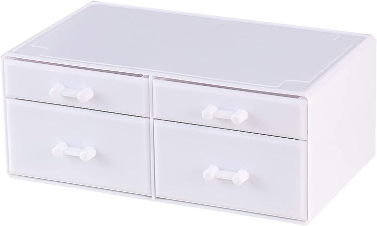 Cq acrylic Stackable Storage Containers Box with Pull Out Drawer Stacking Drawers Bins for Kitchen Pantry and Cupboard,Cabinet,Counter,Island and Tables White 4 Drawers