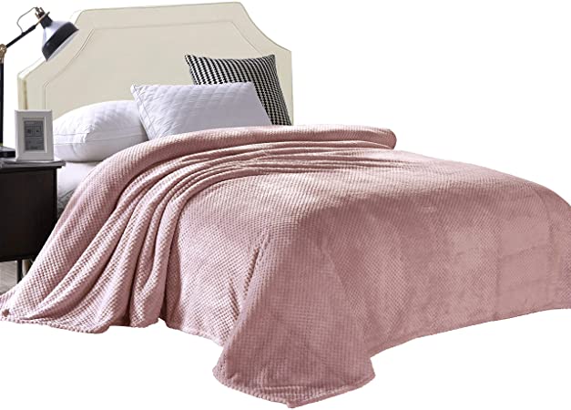 Exclusivo Mezcla Queen Size Waffle Flannel Fleece Bed Blanket as Bedspread/Coverlet/Bed Cover/Bed Sheets (90" x 90", Pink) - Soft, Lightweight, Warm and Cozy