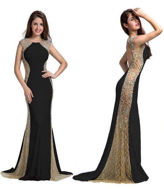 Chic Belle Women Ity Two Side Beaded Fishtail Evening Dress Prom Gown 2016