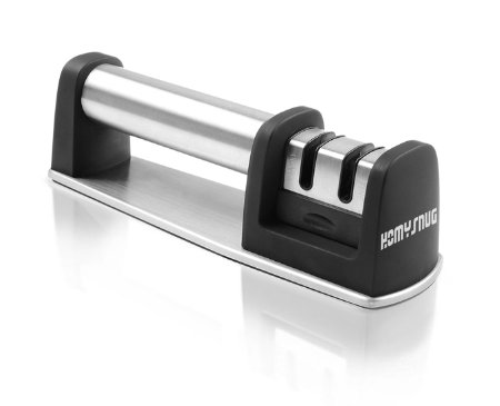 HomySnug(TM) Professional Manual Knife Sharpener - Household Sharpener with 2 Stage Sharpening System, Diamond and Ceramic Ground for Steel & Metal/Straight Bladed Knives in All Sizes, Black