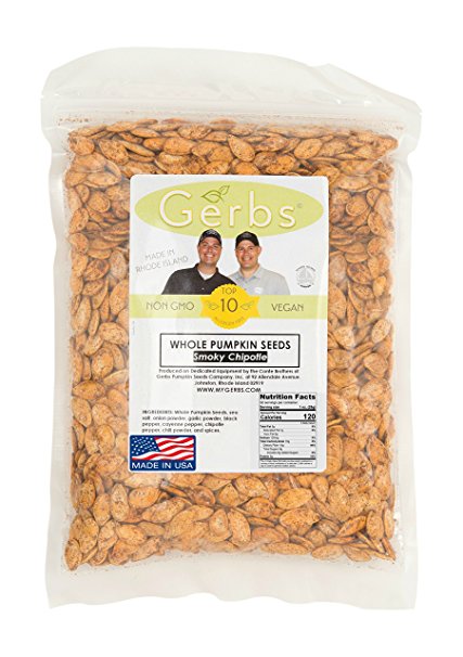 Chipotle Seasoned Pumpkin Seeds In Shell by Gerbs – 2 LBS - Top 11 Food Allergen Free & NON GMO - Premium Whole Roasted Pepitas, product of USA