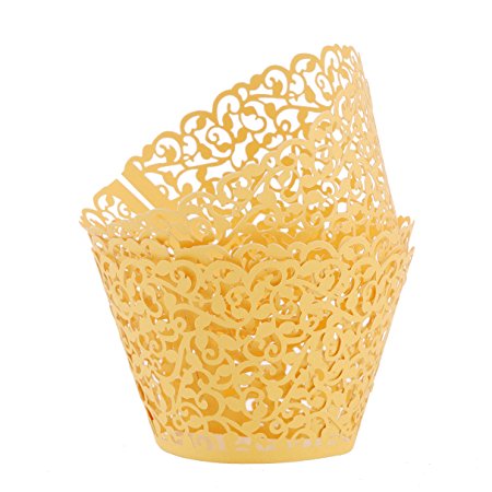 Cupcake Wrappers Filigree Artistic Muffin Case Cupcake Liners Little Vine Lace Laser for Wedding Party Birthday Decoration (gold)