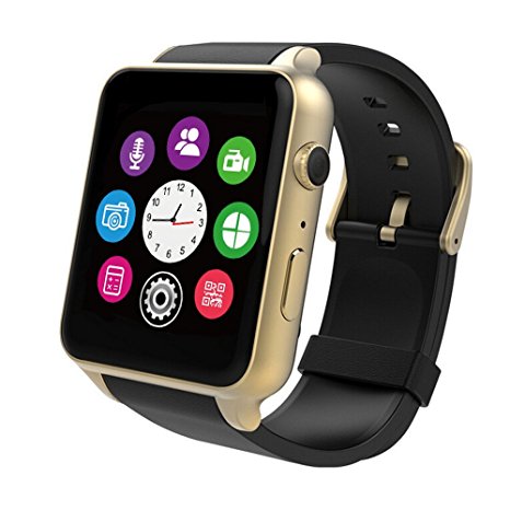 Evershop® SIM Card Smart Watch with Heart Rate Monitor Touch Screen Bluetooth Sports Wrist Watch Phone Independent Smartphone for Android and IOS (Gold)