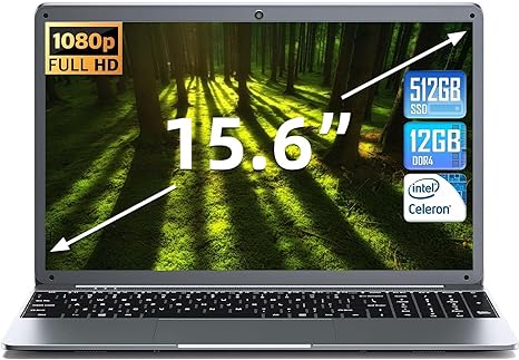 SGIN 15.6 Inch Laptop, Home 12GB DDR4 512GB SSD Laptops with Intel Celeron N5095 Processor(Up to 2.9GHz), FHD 1920x1080, Webcam, Long Battery Life, WiFi, Bluetooth 4.2