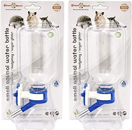 Choco Nose H125 Patented No Drip Hamster Water Bottle, Best Mini-Sized Pet Wire Cage Leak-proof Feeder Mess-free Animal Crate Waterer Hedgehog/Sugar Glider/Rat/Mice 11.2 oz, Nozzle 10mm (Blue x2)
