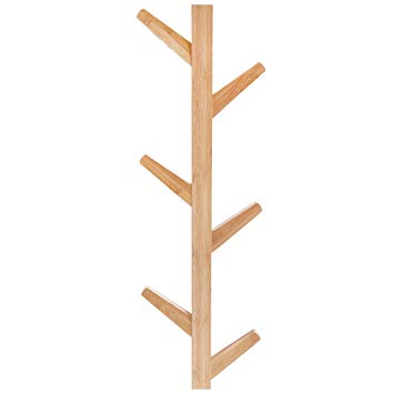 MyGift 6-Hook Wall Mounted Natural Bamboo Wood Tree Branch Design Coat Rack