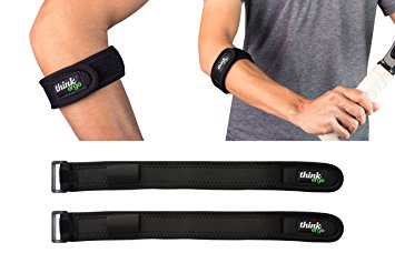 Think Ergo Elbow Brace for Tennis Elbow, Tendonitis, Golf Elbow, Carpal Tunnel, Muscle Strain, Weightlifting, Working Out. Compression Band and Strap. Comfortable Neoprene. For Men and Women (2-Pack)