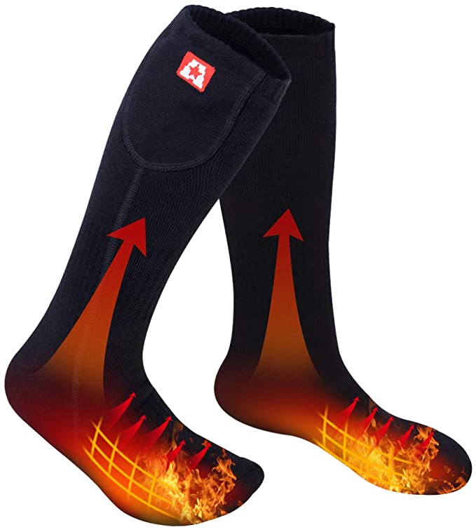 Heated Socks, ARRIS Battery Powered Electric Heating Socks for Men and Women, Suitable for Camping Hiking Climbing Ice Fishing Skiing and Chronically Cold Feet black