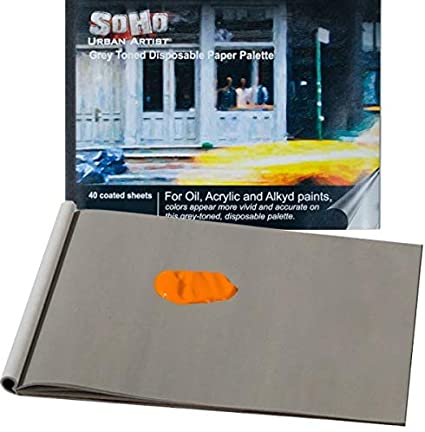 SoHo Urban Artist Paint Paper Palette Pad Specially Coated Heavy Duty Grey Toned Disposable Palette Paper [40 Sheets]- Size 12x16"