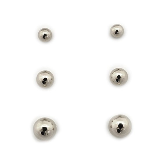 14k Yellow, White or Rose Gold 3mm, 4mm and 5mm Ball Stud Earrings Set