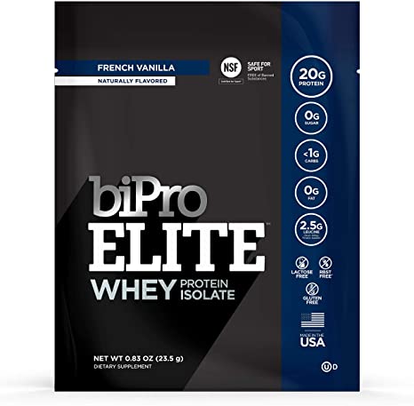Bipro Elite 100% Whey Isolate Protein Powder, Vanilla, to-go Box (12 Single-Serve Packets)