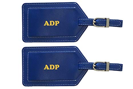 Personalized Monogrammed Cobalt Blue Leather Luggage Tags - 2 Pack