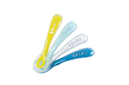 BEABA Second Stage Silicone Spoons for Self Feeding Babies, The Original Soft Tip Silicone Spoons, BPA Lead Phthalate and Plastic Free, Great Gift Set (4 Pack), Assorted