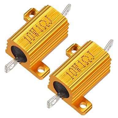 uxcell 2 Pcs Aluminum Case Resistor 10W 1 Ohm Wirewound for LED Converter with Rod Post 10W1RJ