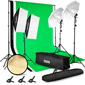 ESDDI Lighting Kit Adjustable Max Size 2.6Mx3M Background Support System 3 Color Backdrop Fabric Photo Studio Softbox Sets Continuous Umbrella Light Stand with Portable Bag