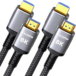 Snowkids 8K HDMI Cable 2.1 2-Pack 6.6FT, Slim 48Gbps High Speed HDMI Braided Cord-4K@120Hz 144Hz 8K@60Hz, HDCP 2.2&2.3, Dynamic HDR,eARC,DTS:X,RTX 3090,Dolby Compatible with Roku TV/HDTV/PS5-Sliver