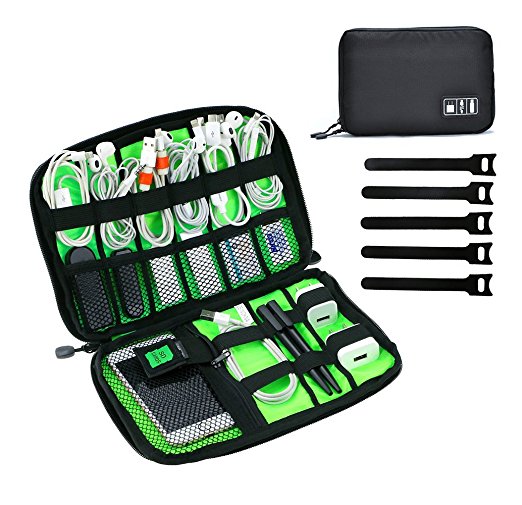 JamBer Travel Organizer for Electronics Accessories with Cable Tie and Handle (Black)