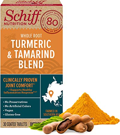 Turmeric & Tamarind Vegan Joint Comfort Tablets, Schiff (30 Count in a Bottle), Clinically Proven Joint Support Plus Supports Healthy Inflammation Response, Gluten-Free, Preservative-Free