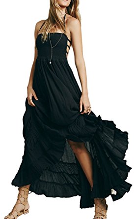 R.Vivimos Women Summer Cotton Sexy Blackless Long Dresses