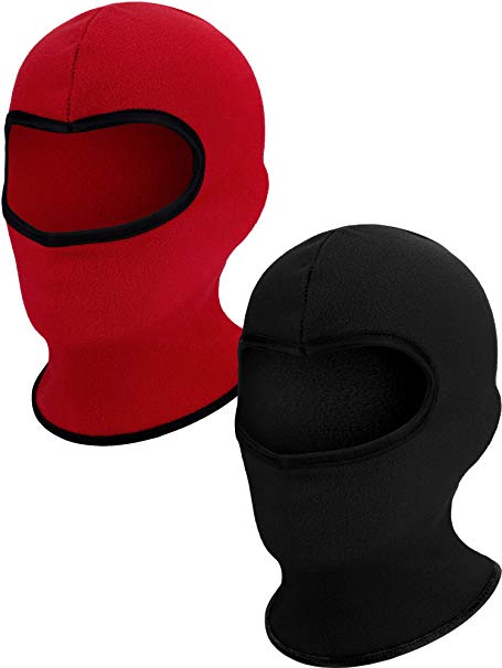 SATINIOR 2 Pieces Kid Balaclava Hats Windproof Ear Muffs Hats Winter Fleece Warm Hat for Boy Girls, Red and Black, Medium