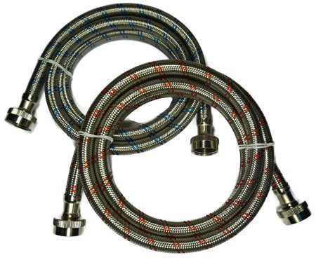 Premium Stainless Steel Washing Machine Hoses, 6 Ft Burst Proof (2 Pack) Red and Blue Striped Water Connection Inlet Supply Lines - Lead Free