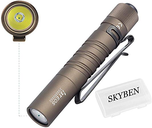 Olight I3T EOS 180 Lumens Dual-Output Slim EDC Flashlight With LUXEON TX CW LED,60 Meters Tail Switch,Powered by AAA Battery With SKYBEN Battery Case (Desert Tan)