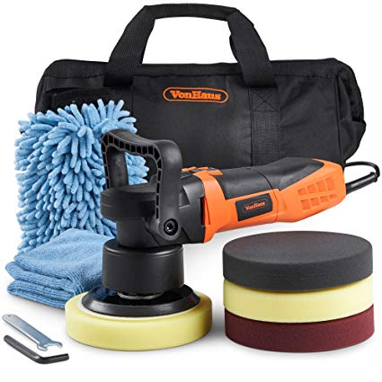 VonHaus Dual Action Polisher Kit - Random Orbit Polishing Machine 600W - Variable Speed, for Buffing Metal, Plastic, Tiles, Car Paint and More - Includes 4 Buffing Pads and Carry Case