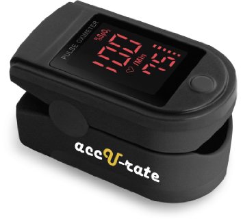 Acc U Rate® Pro Series CMS 500DL Fingertip Pulse Oximeter Blood Oxygen Saturation Monitor with silicon cover, batteries and lanyard (Jet Black)