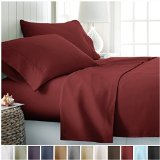 Queen Sheet Set by ienjoy Home Collection - Deep Pocket Bed Sheets - 100 Soft Brushed Microfiber Bedding - Queen Burgundy