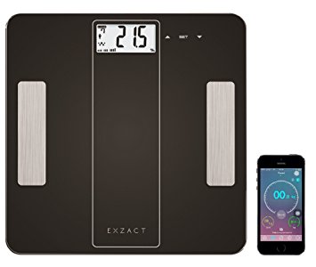 Exzact EX912 Smart Body Analysis Scale - Bluetooth 4.0 For Smart Phones iOS (iPhone) - Body Fat / Body Water / Muscle / Bone - Large Capacity: 180 kg/ 400 lb Digital Bathroom Scale / Electronic Weighing Scale (Black)