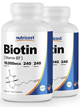 Nutricost Biotin (Vitamin B7) 10,000mcg (10mg), 240 Caps (2 Bottles)