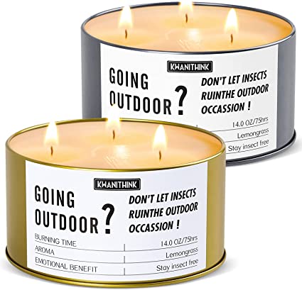 KWANITHINK Citronella Candles Outdoor, 2 x 14oz Large Natural Soy Wax Citronella Candle Sets with 150 Hours Burning, Candles Sets for Home Patio Garden Camping, Best Summer Housewarming Candle Gift
