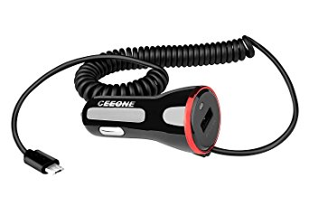 Micro USB Car Charger, Getwow Universal Car Charger Built-in Micro USB Connector for Samsung Galaxy, HTC, Sony, Nexus, Motorola, LG, Huawei, Android Devices and More? (Black Red Edge)