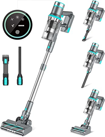 Belife Cordless Vacuum Cleaner, 22Kpa Stick Vacuum, Max 40 Mins Runtime Detachable Battery, LED Touch Display, 3 Suction Modes, Lightweight Handheld Vacuum for Hard Floor Carpet Pet Hair