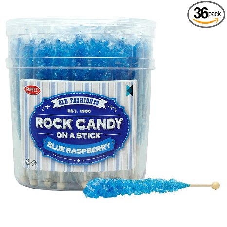 Espeez Rock Candy on a Stick - 36 Blue Raspberry Lollipop - Individually Wrapped Blue Rock Candy Sticks - Bulk Old Fashioned Candy for Candy Buffet, Birthdays, Weddings, Receptions and Baby Shower