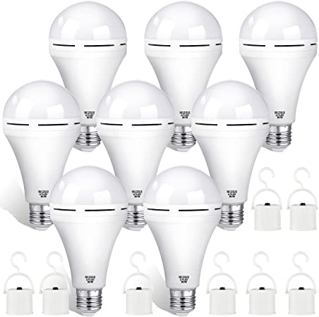 Rechargeable Emergency LED Light Bulb White 6500K Battery Backup for Power Failure with Hook E27 Base Light Bulbs for Camping Outdoor Activity Power Outage (16 Pieces,15 W)