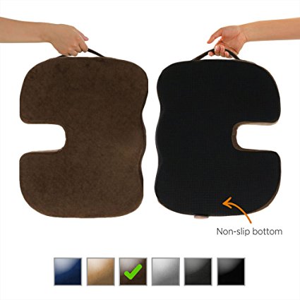 Dr. Ergo | Chiropractor Grade | Firm Orthopedic Memory Foam Seat Cushion | Coccyx, Tailbone and Sciatica Pain Relief | Non Slip Back Support Pillow for Office Chair, Car Seat and Wheelchair - Brown