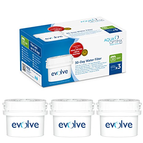 Fits BRITA Maxtra, 3 months' supply, 30 day water filter 3 pack  - Aqua Optima Evolve EVS301 Trial pack