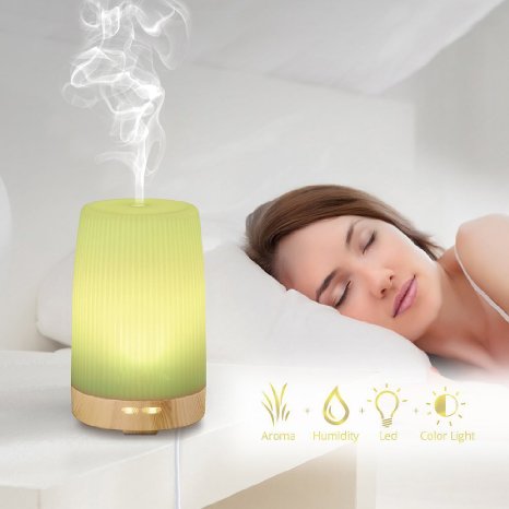 Essential Oil Diffuser, Euph 100ml Wood Grain Cool Mist Humidifer Ultrasonic Aromatherapy Oil Diffuser with 7 Color LED Lights Changing for Home, Office, Baby, Yoga, SPA
