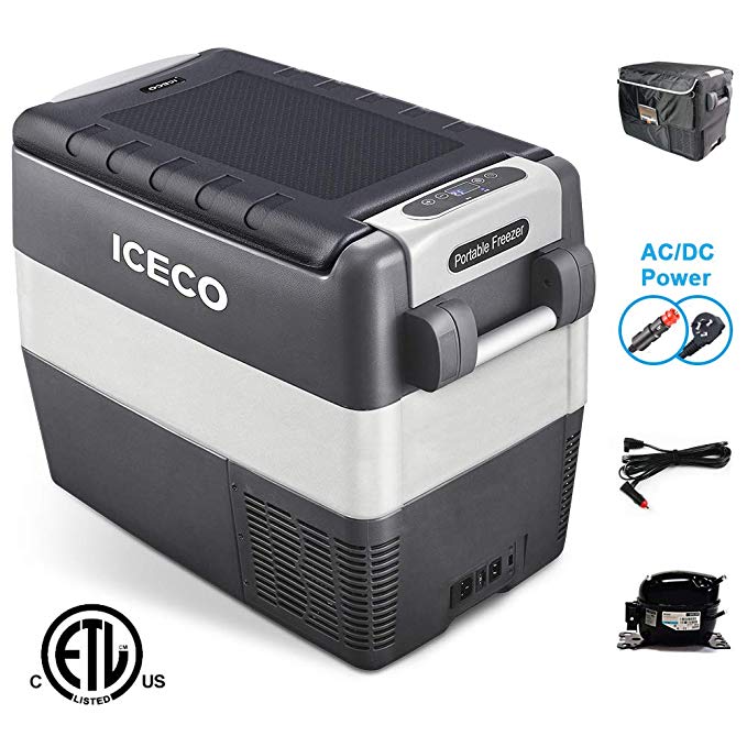 ICECO JP50 12v Portable Freezer Fridge Cooler, 53 Quart (50 Liter) Compact Refrigerator, DC 12/24 V, AC 100-240V, For CAR, Truck, Vehicle, Van, Outdoor, Camping, Picnic, 0℉～50℉