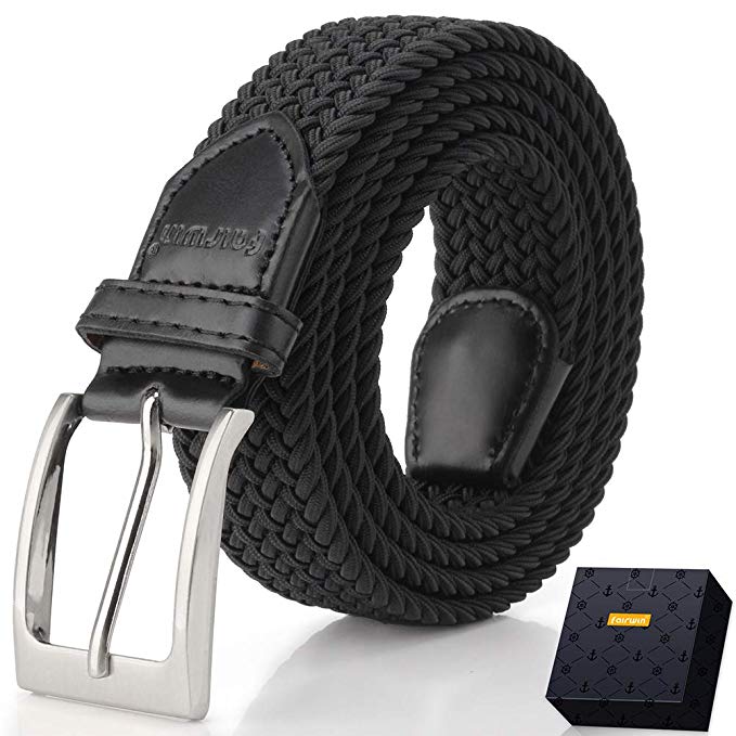 Fairwin Elastic Braided Belt, 1.3'' Stretch Belt, Fabric Woven Belt for Men and Women