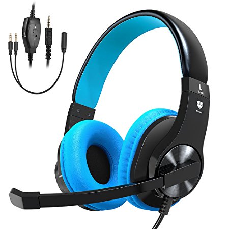 Bovon Gaming Headset for PS4 Xbox One, Lightweight Stereo Over Ear Headphones with Mic, Volume Control, Noise Isolation, Adjustable Headband, 3.5mm Jack for Smart phones Laptop PC Mac