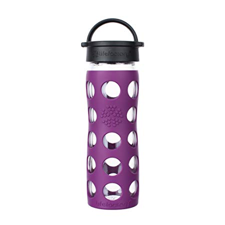 Lifefactory 16-Ounce BPA-Free Glass Water Bottle with Classic Cap and Silicone Sleeve, Plum