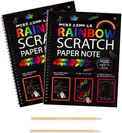 Rainbow Scratch Art Booklet for Kids 2 Packs with 4 Drawing Stencils Perfect for DIY Kids Art Craft Project