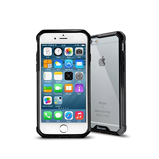 iPhone 6s Case,Baesan Armor Transparent Clear TPU Frame Shockproof Protective Case Scratch Resistant Fit Thin and Slim PC Hard Panel for Apple iPhone 6/6s (4.7'')(2016) -- Black