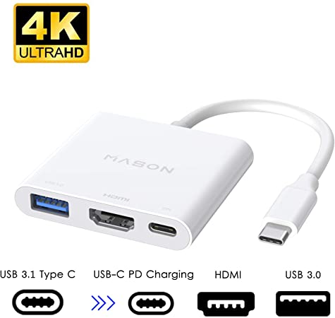 USB-C to HDMI Multiport Adapter, USB Type C (Thunderbolt 3) to HDMI 4K, USB 3.0 Hub with Charging Port for New MacBook, MacBook Pro, iMac, Chromebook, More USB C Devices