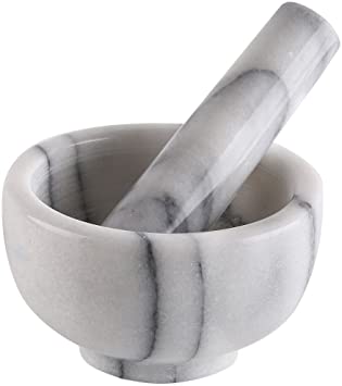 Greenco Marble Mortar and Pestle, 3.75", White/Gray