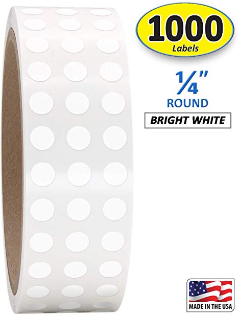 1/4" Bright White Round Color Coding Circle Dot Labels on a Roll, Matte Finish, 1000 Stickers.25 inch Diameter